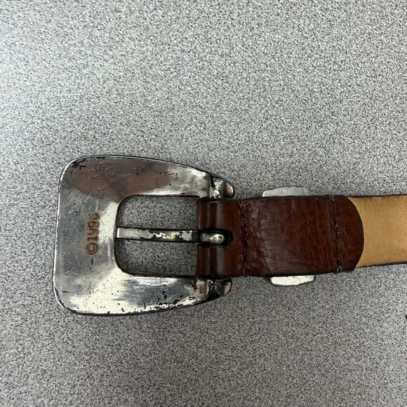 Tulliani Leather Belt Large Glazed Anline Steerhide Silver Buckle Embossed USA - Picture 6 of 10